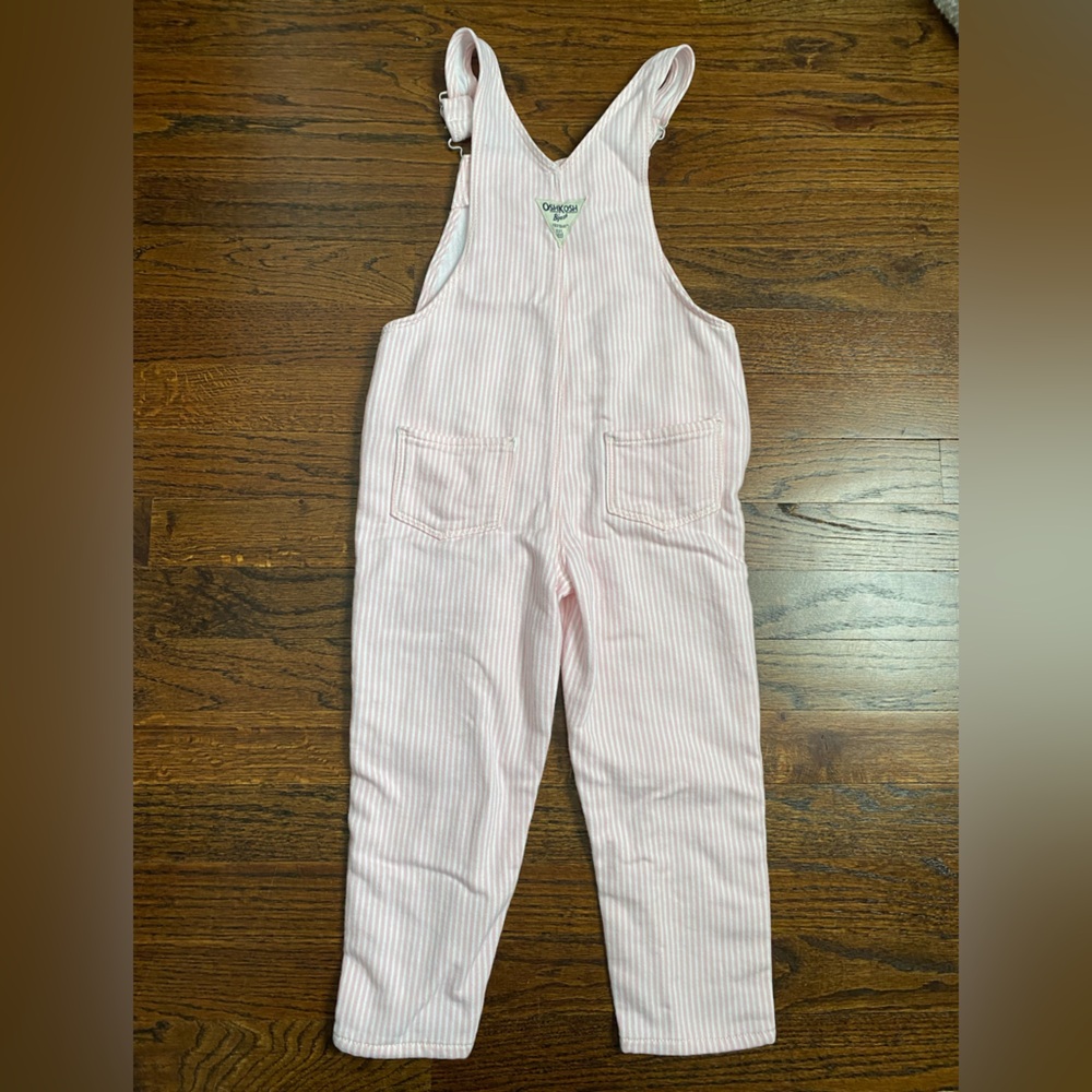 OshKosh B'gosh- toddler girl Overalls 4T pink stripe spring summer pinstripe - Picture 10 of 16